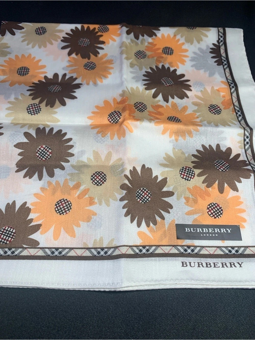 Burberry Floral Scarf in White & Brown Like New